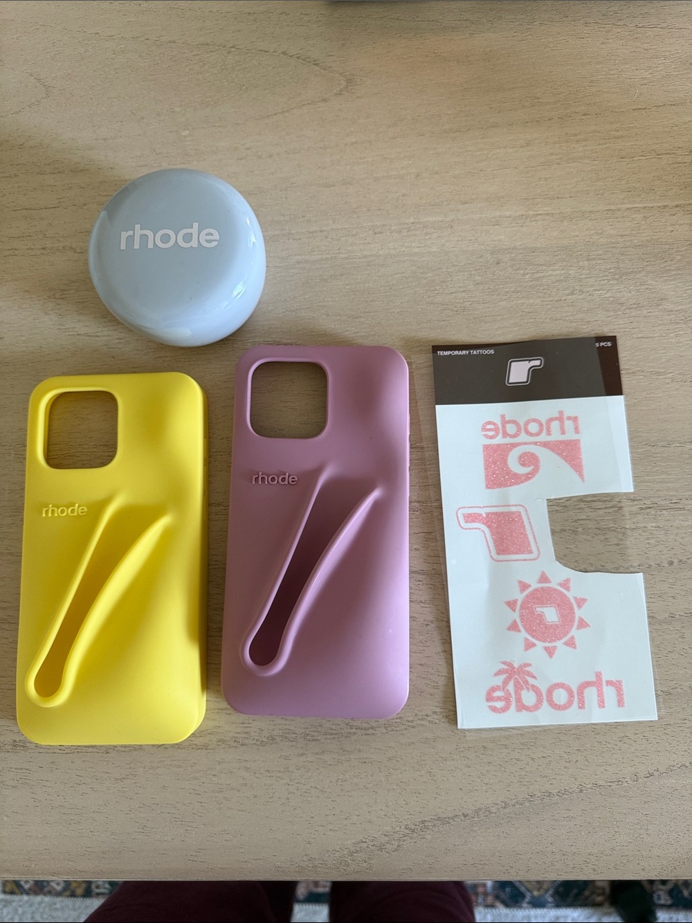 RHODE Silicone Phone Cases with Built-In Stand in Yellow and Pink